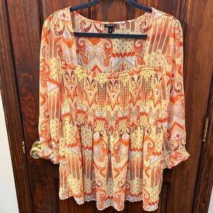 Torrid Women's Orange and Cream Boho Blouse